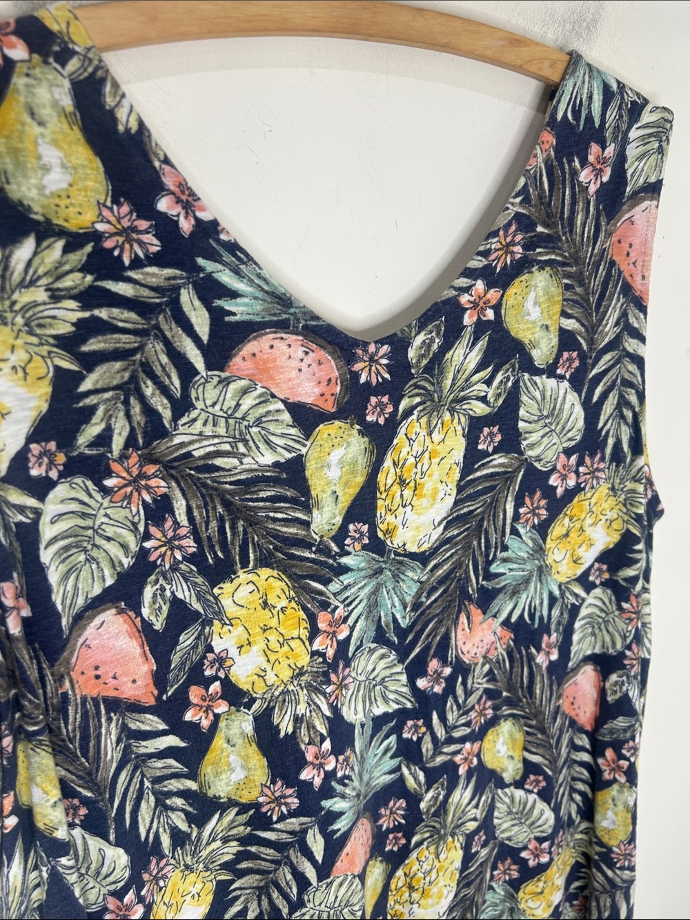 J. JILL Flounced Hem Double V-Neck Tropical Fruit Knit Tank Dress Size XL - Picture 12 of 13